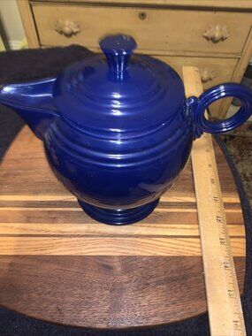 Vintage Fiestaware Gravy Server Thermal Plastic Teapot Cobalt Blue Used